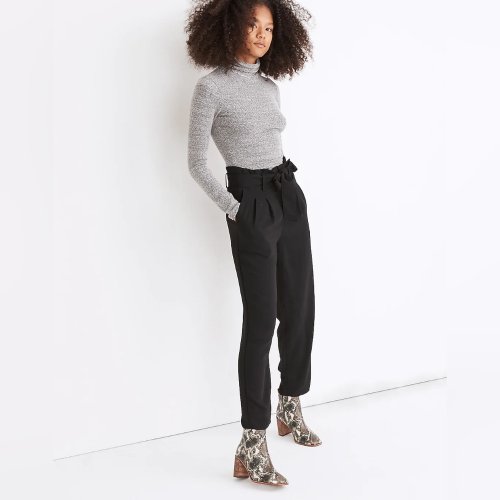 Madewell Drapey Paperbag Pants, Black, Size 6